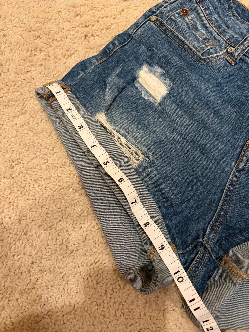 Distressed Rolled Hem Denim Shorts
